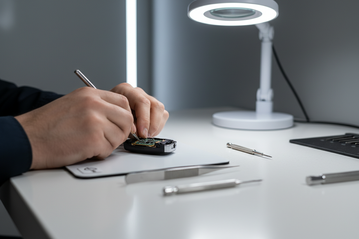 Ein Autoschlüssel bei der Reparatur dessen 